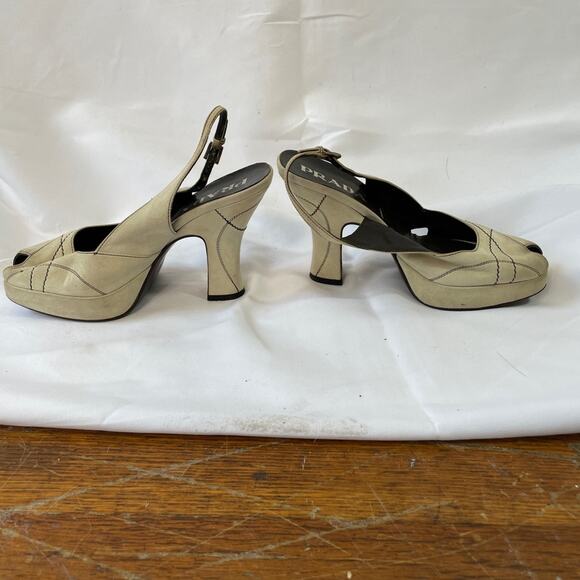 Vintage Prada suede peeptoe spoonheel sandals - Picture 10 of 12